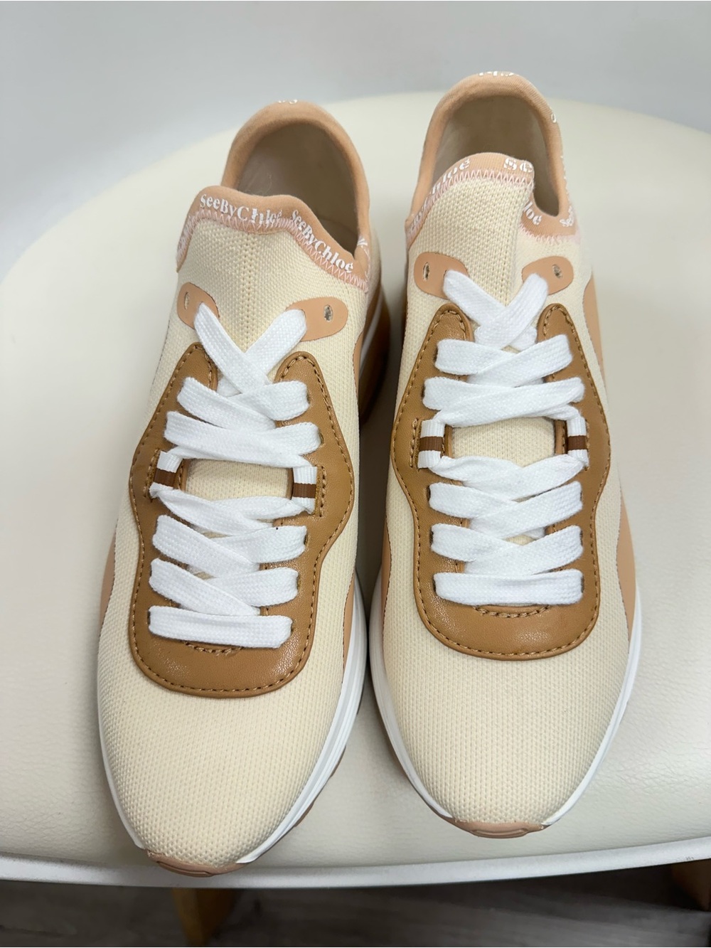 See By Chloe Cream and Tan Women's Sneakers